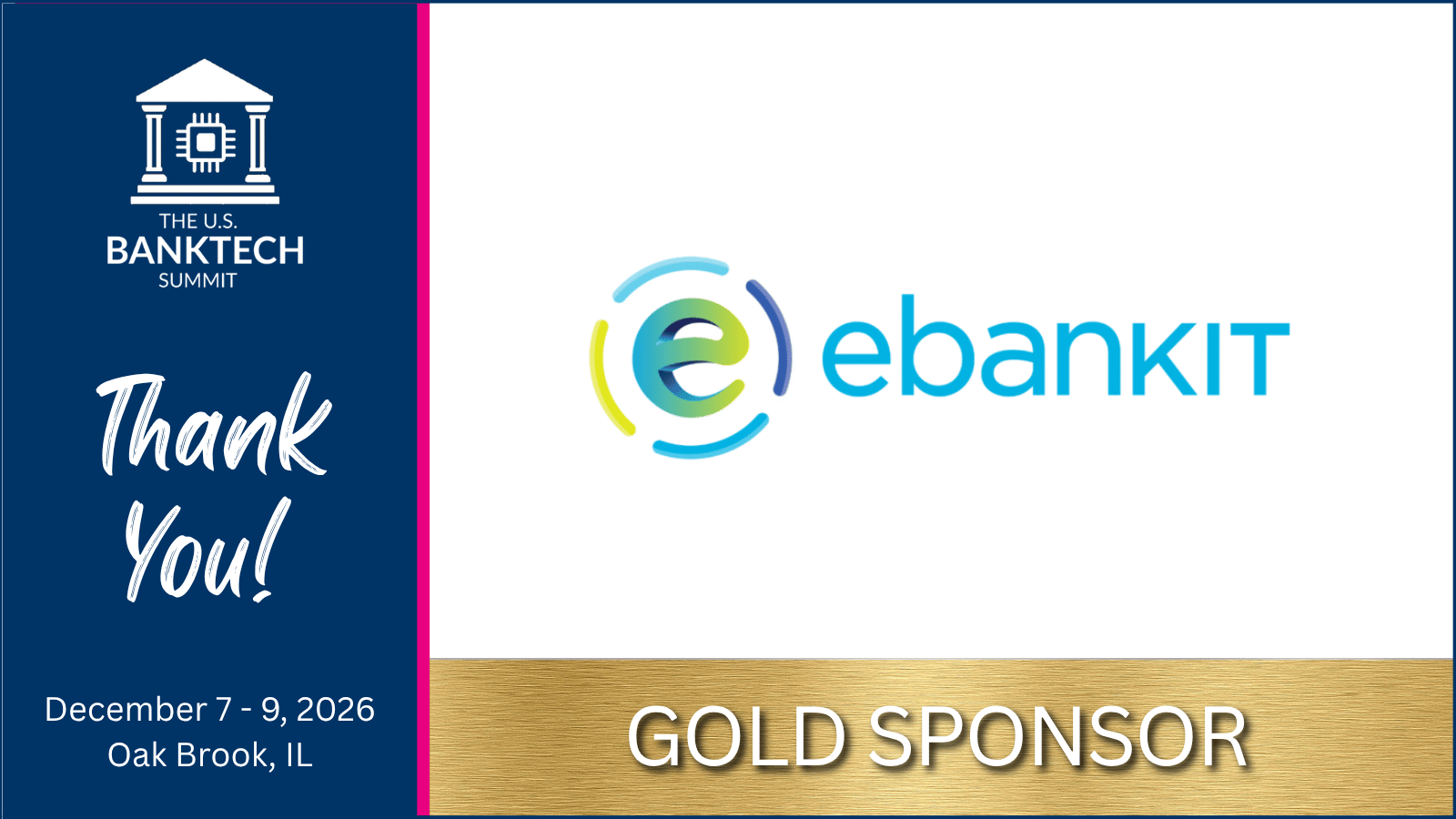 ebankIT Announced as Gold Sponsor of The U.S. BankTech Summit 2026